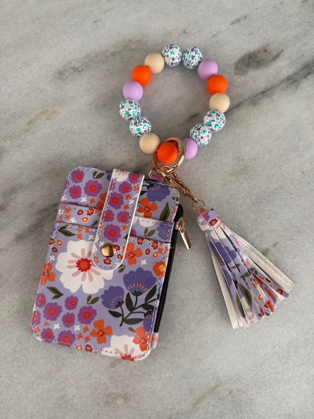 Floral Lavender Card Holder Wristlet with Tassel